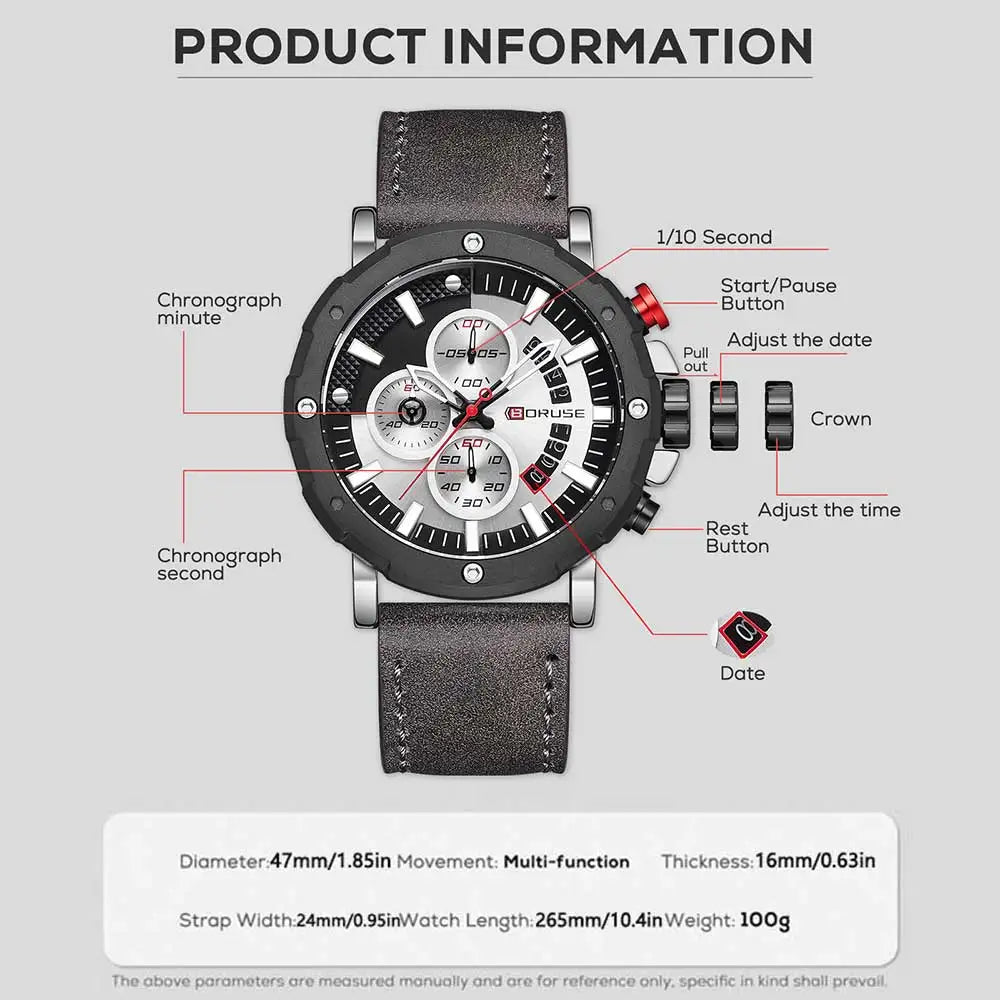 BORUSE 2 Pcs/set Fashion Simple Men's Quartz Wrist Watch Necklace  Pu Leather Strap The Perfect Gift for Men During The Holiday