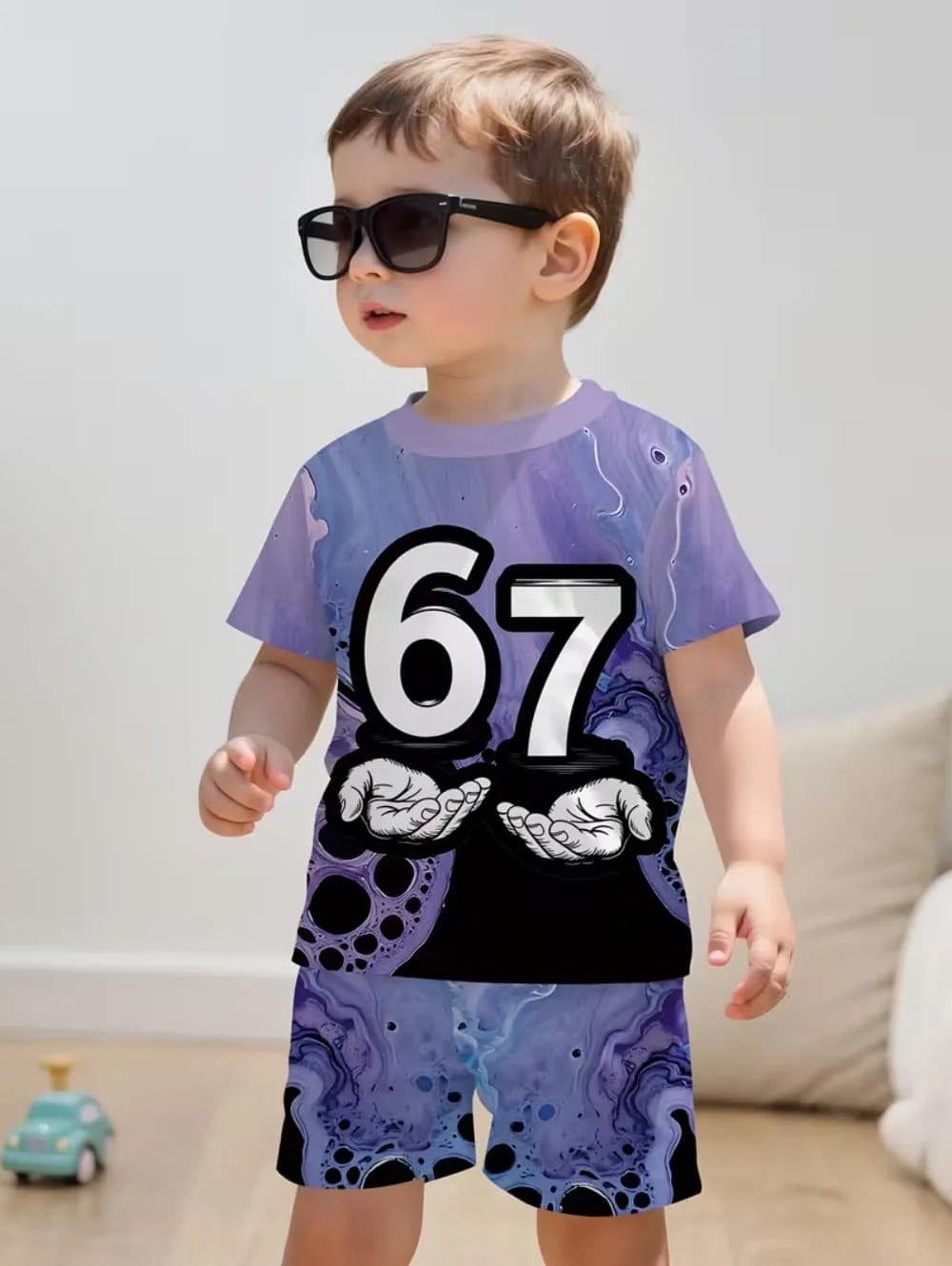2026 Summer Boys Two-Piece Set Funny 67 Meme Digital Print T-Shirt + Pants Set Casual Street Style Outfit Fashion Kids Clothes