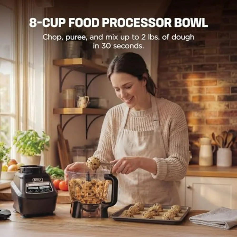 Multi-functional food processor/blender for making smoothies | Includes blending cup, two 16-ounce takeaway cups, and an 8-cup capacity mixing bowl | Makes salsa, dough, milkshakes, and cold drinks | 1500 watts