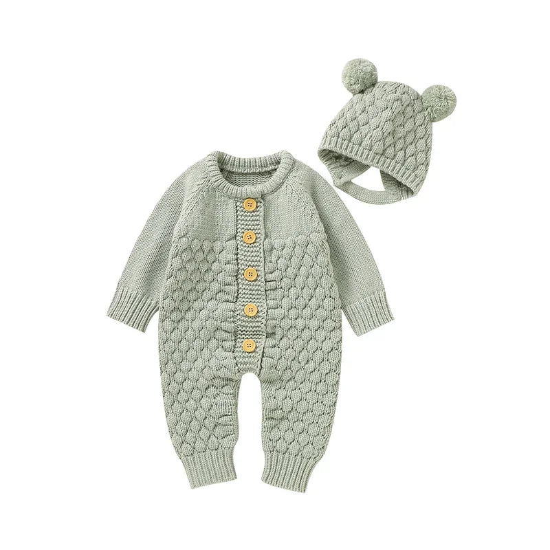 Newborn Baby Clothes Set Knitted Infant Girl Boy Romper +Hat +Gloves +Shoes Fall 4PC Long Sleeve Jumpsuit Outfits +Mitten +Boots