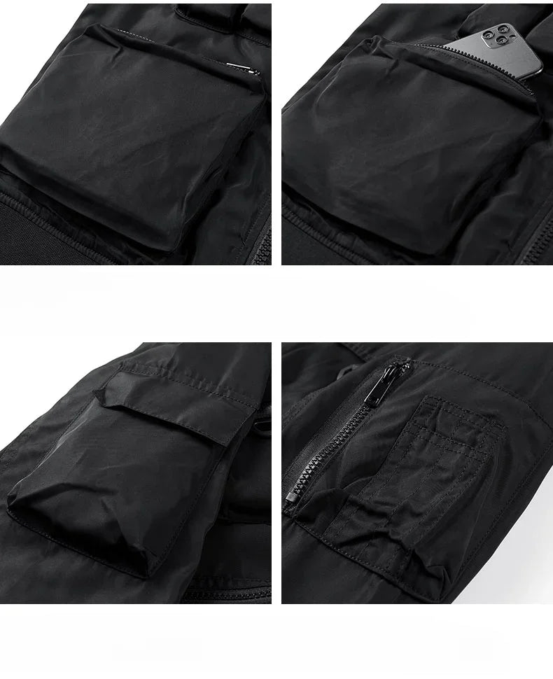 Men's Retro Jacket Spring/Autumn New Solid Color Multi Pocket Outdoor Adventure Work Coat Men's Baseball Collar Motorcycle Suit