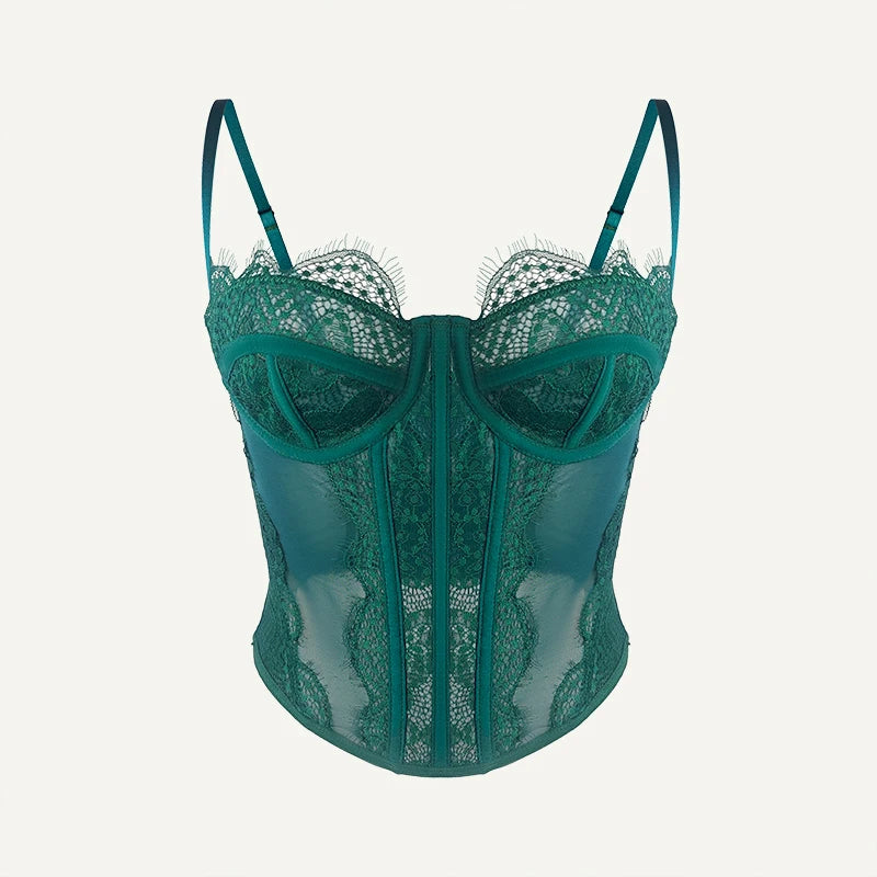 Y2k 90s Vintage Corset Sleeveless Crop Top Ladies Chic Lace Trim Snug Fitting Bustier Sexy Bodycon Camisole Camisole Corset Top