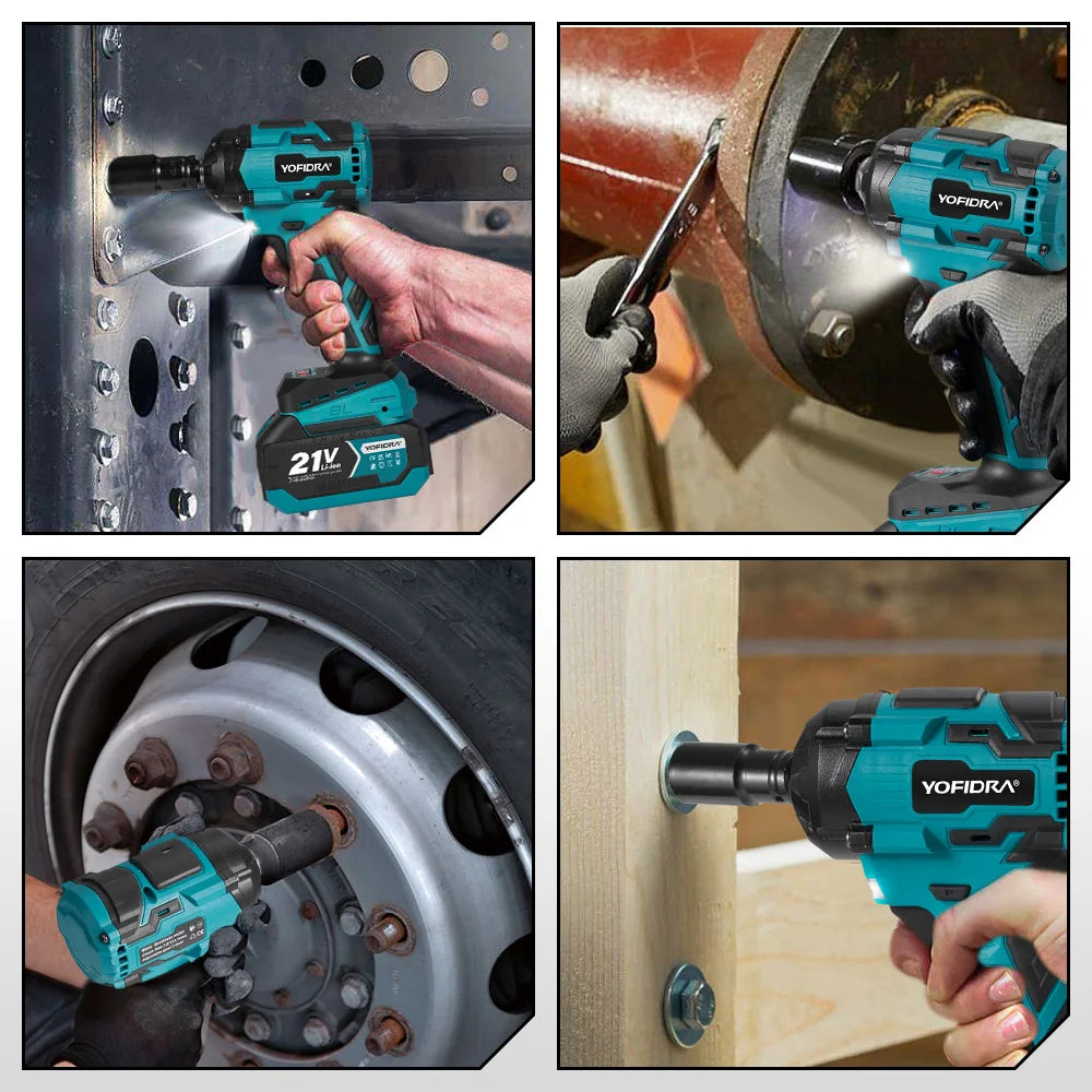 YOFIDRA 1000N.m Brushless Electric Impact Wrench 1/2" Cordless Rechargeable Socket Screwdriver Power Tool For Makita Battery Pin