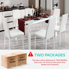 7-Pc Glass Dining Table Set, 6 PU Leather Chairs, Space Saving