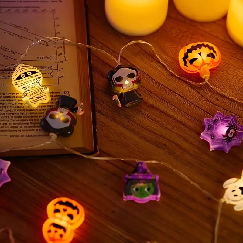 1PC Halloween Fairy LED String Light Battery Powered Halloween Christmas Party Decoration Witch Pumpkin Mummy Angel Spider Web