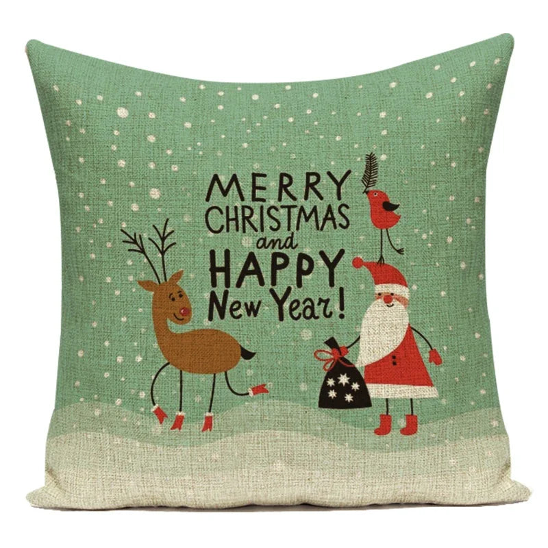 Merry Christmas Cute Cartoon Decorative Pillows Case Santa Christmas Tree Deer Snowman Polyester Cushion Cover For Bed Room