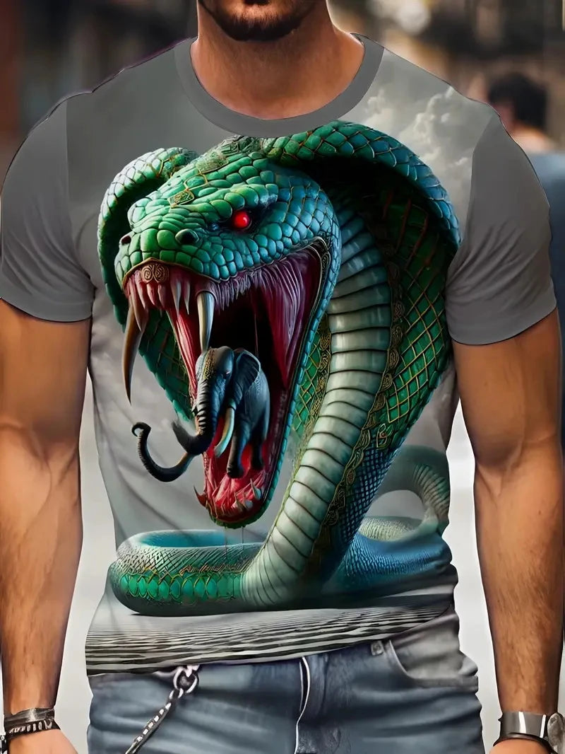 Fashion 3D Printed Horror Snake Graphic T Shirt For Men Personality Oversized T-shirt Summer Hip Hop Short Sleeve O-neck Tops