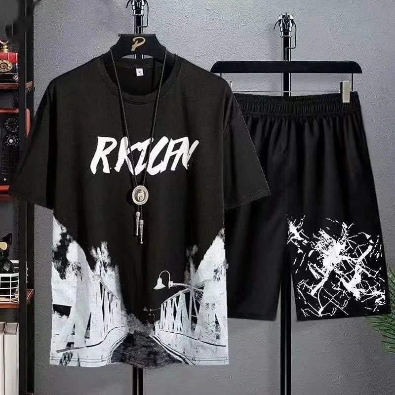 2026 Summer Sets Fashion Tracksuit Men Short Sleeve T Shirts sport Short Two-piece Suit Men Joggers sweatpants outfits two piece