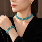 1/3 Pcs Bohemian Multi-layered Green Stone Beaded Stretch Bracelet Earrings Necklace Ethnic String Charm Women's Jewelry Set N1