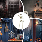 Full Life Size Haunted House Movable Skeleton Prop with Poseable Fake Human Skull Bones for Halloween Party Decoration