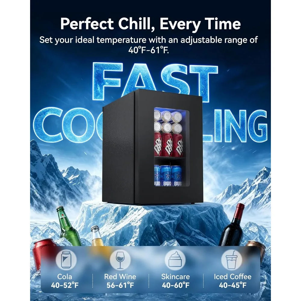 0.6 Cu.ft Mini Fridge, Compressor Glass Door, 40-61°F, Freestanding for Office & Bedroom, Quiet, Low Energy, Holds Beverages