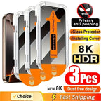 3Pcs Dust Free Installation Privacy Screen Protector For iPhone 16 15 14 13 12 11 Pro Max Mini XS X 17 15 16 Plus Anti-spy Glass