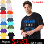 Free printing 180Gsm 100% Cotton Short Sleeve Tops Tee  Custom Order Choice Yourself Unisex O-Neck Men T-Shirt Plus Size S-6XL