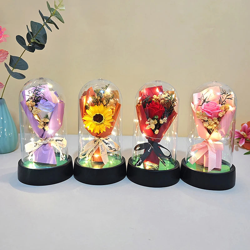 Valentine's Day Gift Eternal Rose LED Light Send Girlfriend Soap Flower Acrylic Set Transparent Rose Holiday Party Gift