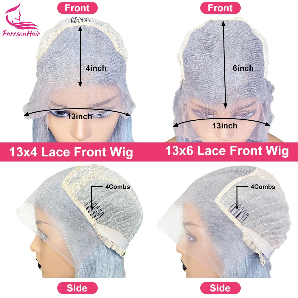 13X4 13X6 Transparent Silver Gray Lace Front Human Hair Wigs 613 Colored Straight Lace Frontal Wig For Women T Part Remy Wig 250