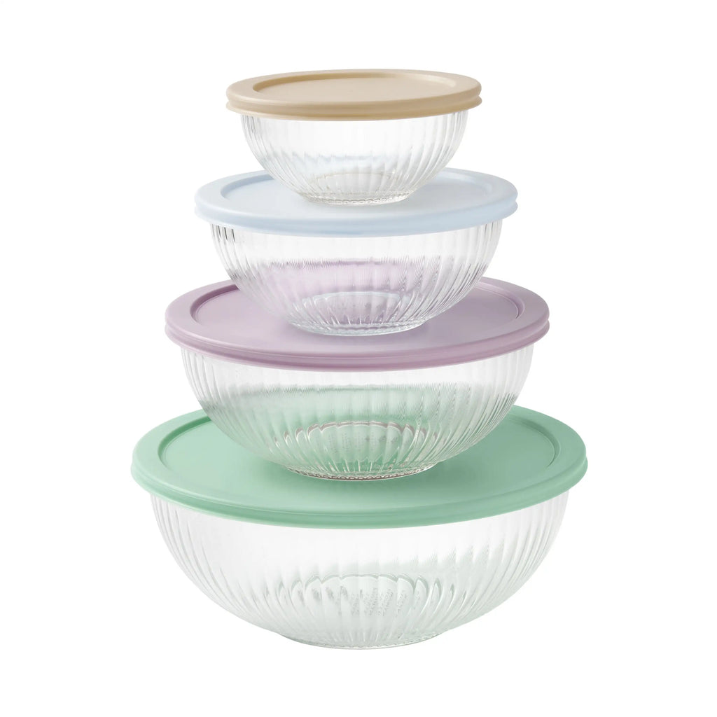 8-piece set of durable glass mixing bowls with varying sizes