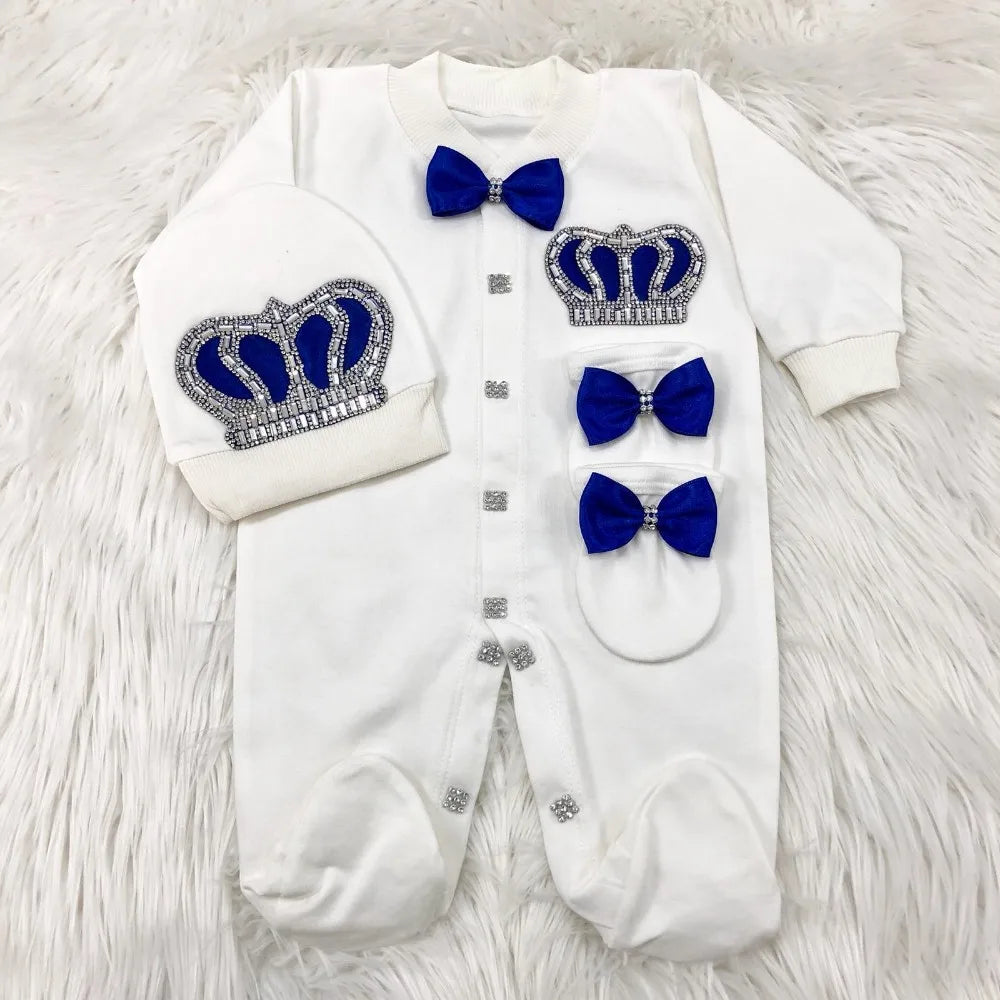 Baby Girl Coming Home Outfits Set Personalized Name Jewelry Crown Clothing Vintage Croche Infant Care Products Body Suit Pajamas