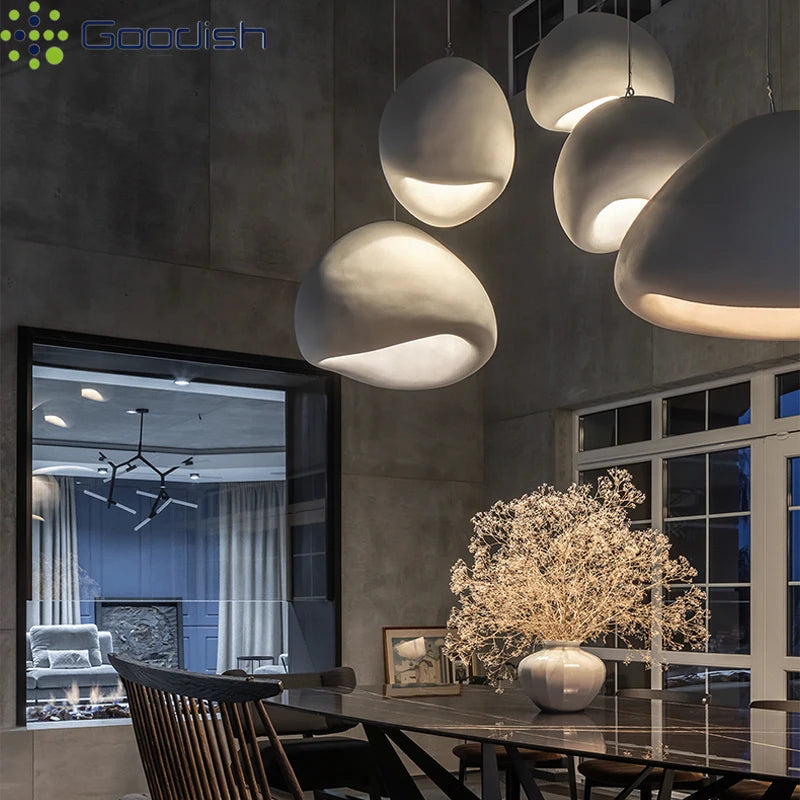 Modern Minimalist Creamy Half Reef Hat Iron LED Pendant Lights Art Hand-Knitted Lamps for Restaurant Home Decoration Chandeliers