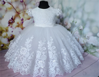 Baptize One Year Old Flower Girl Dress Lace Appqulies For Wedding Tulle Skirt White Ball Gown Sleeveless Communion Clothes