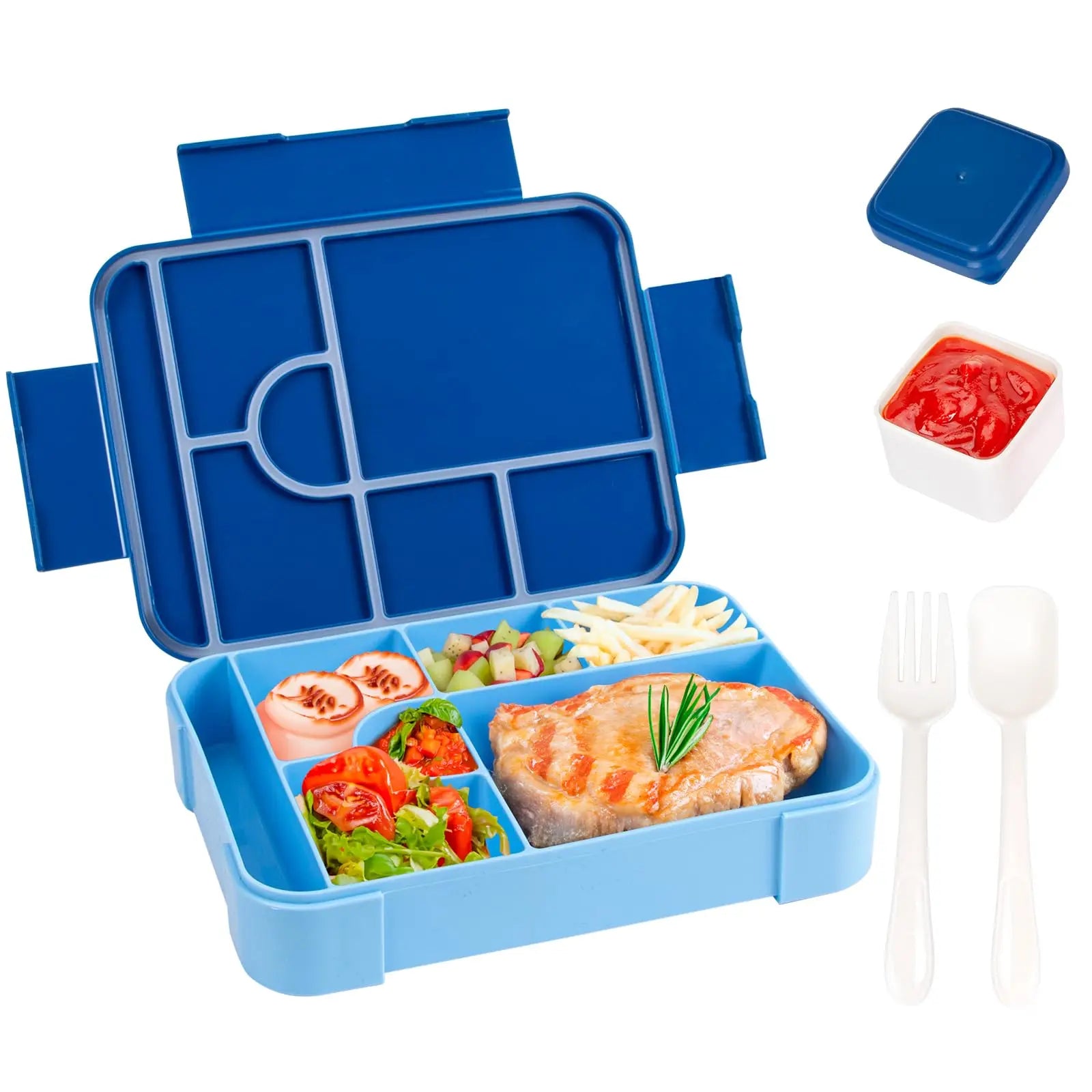 Bento Box 1330 ml Leakproof Lunch Box for Children Adults with 7 Compartments for School Travel Food Container Microwave Safe