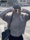 Y2k Aesthetic Harajuku Cardigan Mujer Kardigan Turtleneck Streetwear Grey Crop Tops Zipper 2026 Autumn All Match Solid  Sweater