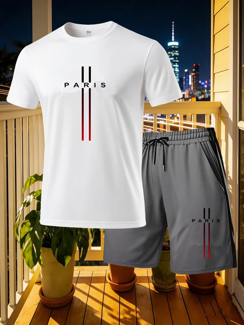 Summer Men's Sportswear Set Short Sleeve T-shirt and Pants Casual 2-piece Set Running and Fitness Sportswear