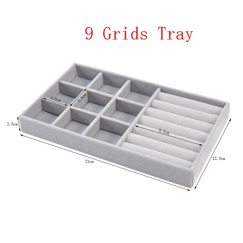 New Jewelry Organizer Velvet Jewelry Storage Tray Display Ring Bracelet Necklace Storage Box Showcase Drawer Organizer Trays