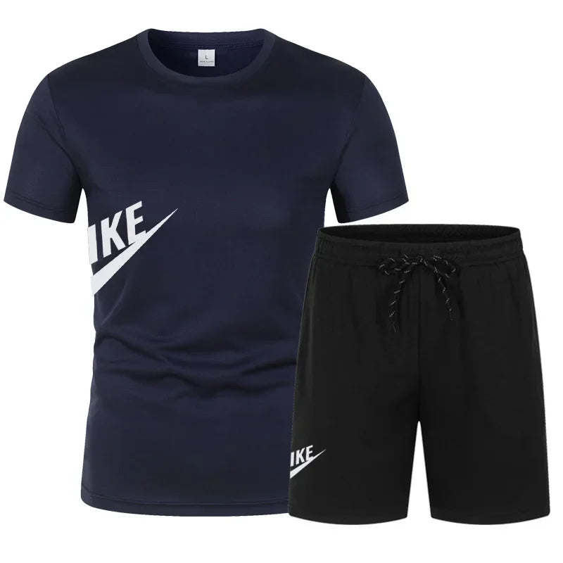 2025 Men's summer T-shirt and shorts set, men's breathable sportswear set, casual and fashionable short-sleeved T-shirt set