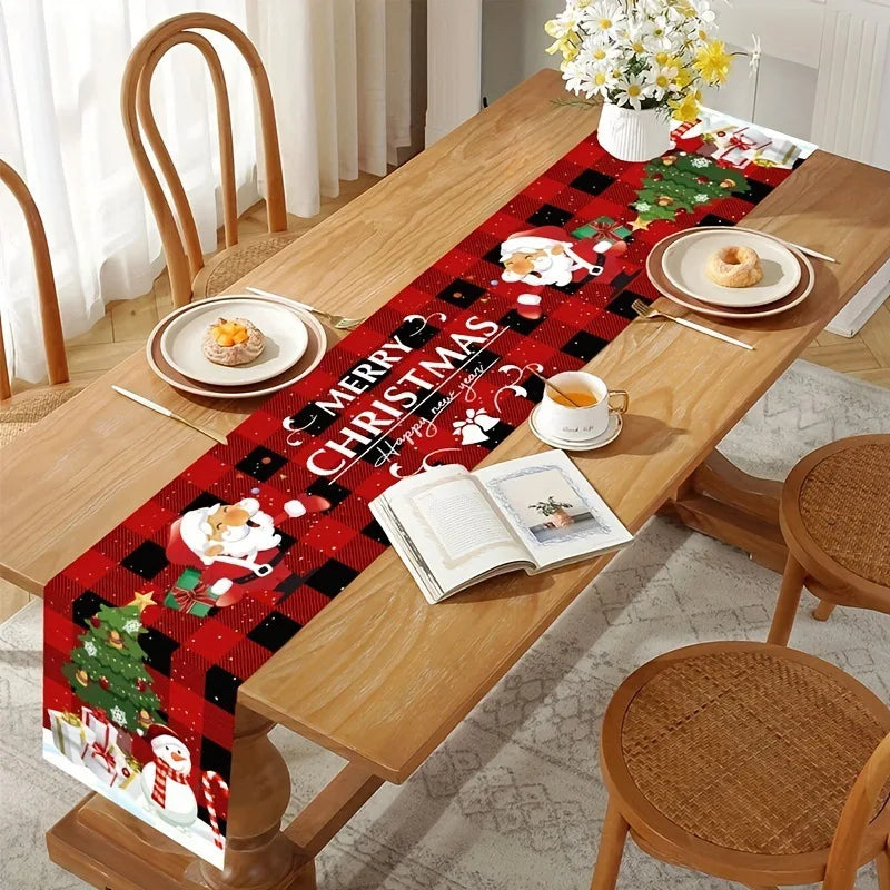 Santa Claus Christmas Table Runner Christmas Decorations for Home 2026 Xmas Table Flag Navidad Noel Gifts New Year Tablecloth