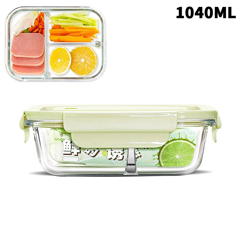 1/2/3 Grids Thickened Leak Proof Microwave Safe Food Crisper High Borosilicate Glass Bento Box With Lids Airtight Lunch Boxes