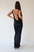 Sexy Women Long Dress Sleeveless Draped Neck Backless Lacing Slim Fit Dress For Party Cocktail Evening Club Street Style S M L