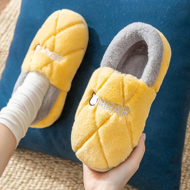 Big Size 48 49 Men Home Slippers Winter Warm Plush Slides Couples Indoor Flats Anti-slip Bedroom Shoes Women Autumn Furry Slides