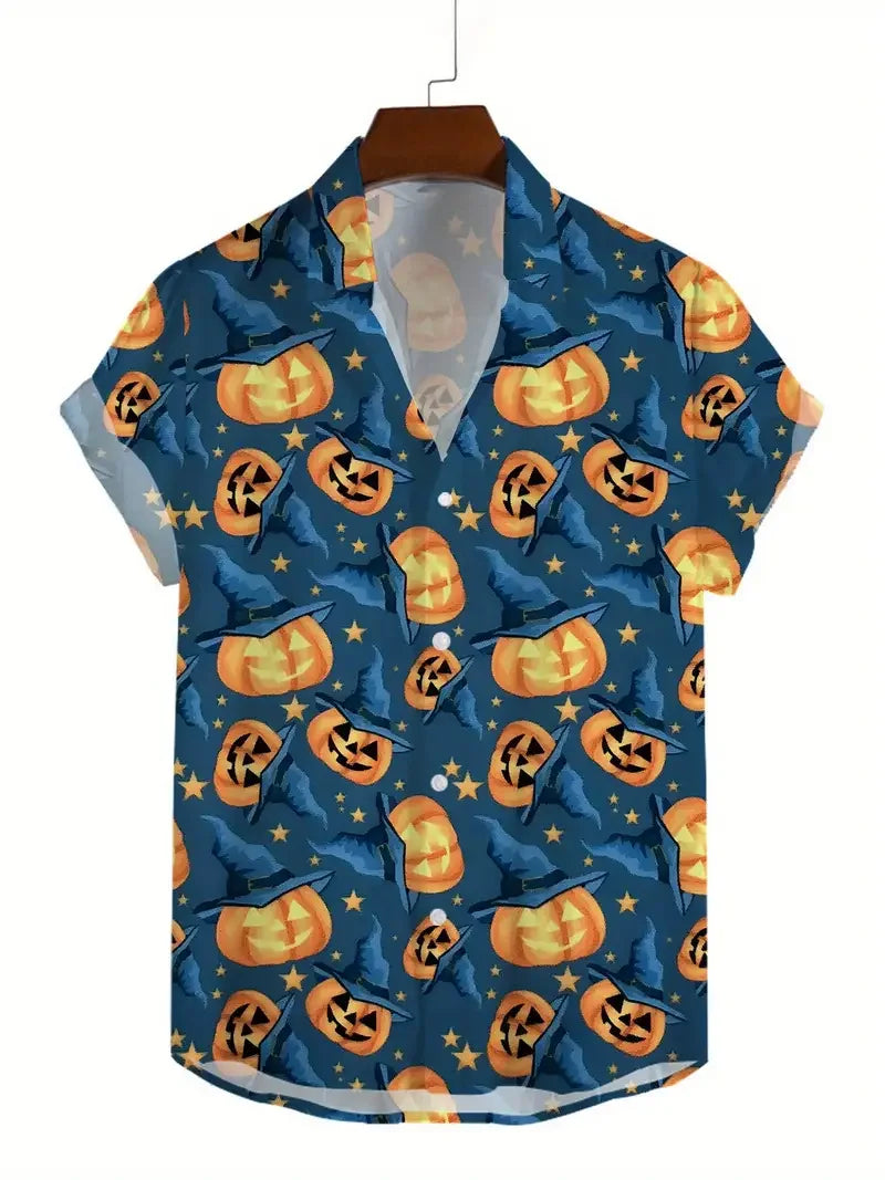 New Halloween Series 3D Printed Casual Pumpkin Short Sleeved Shirt for Men Beach Wear Summer Clothing