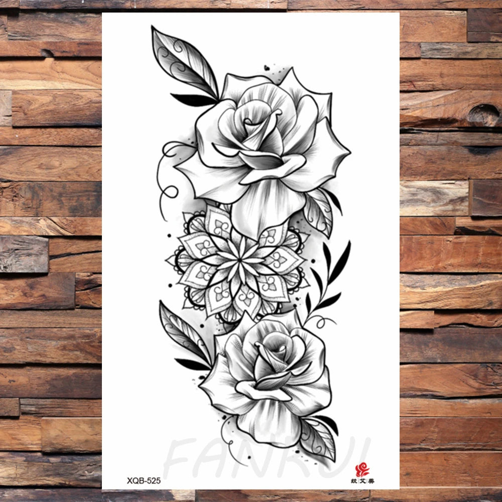 Watercolor Rose Flower Temporary Tattoo For Women Kids Girls Cherry Fake Tattoos Sticker Sexy Lotus Henna Waterproof Tatoo Waist