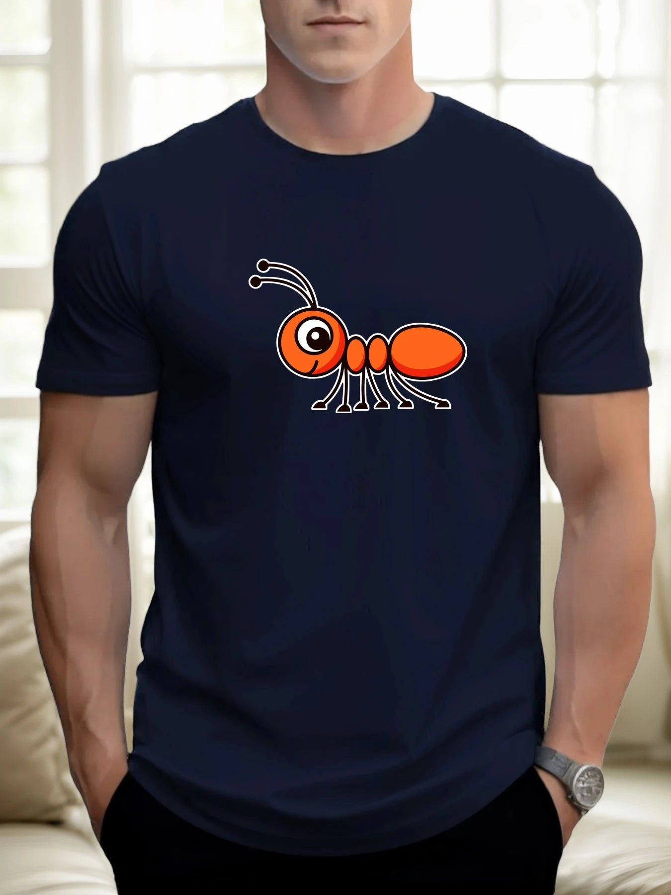 T Shirts For Men Ant 100% Cotton Graphic Printing Summer Round Neck T-Shirt Casual Breathable Street Style Daily Top