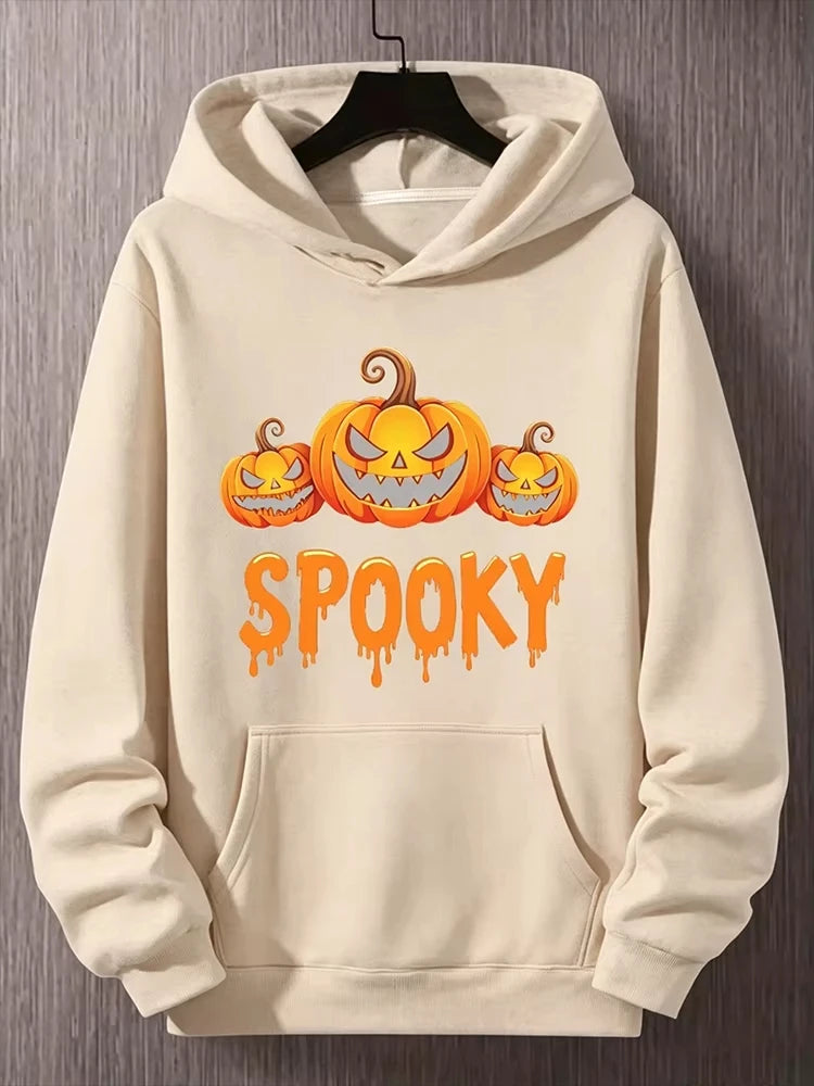 2026 Men Halloween Hoodie Spooky Pumpkin Graphic Print Pullover Hooded Sweatshirt Autumn Casual Long Sleeve Streetwear Tops