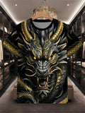 2025 New Men's 3D Dragon Print T-shirt Casual Short-sleeved Pullover Polyester Round-neck Summer Outdoor Clothing Adult Size