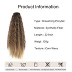 22 Inch Drawstring Ponytail Extension Curly Wave Long Ponytail Hair Extension Synthetic Corn Wavy Drawstring Ponytail Extensions