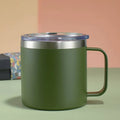 Custom 12oz Coffee Mug With Handle Tumbler Stainless Steel Vacuum Insulated Thermal Beer Cup Travel Thermos with Leakproof Lid