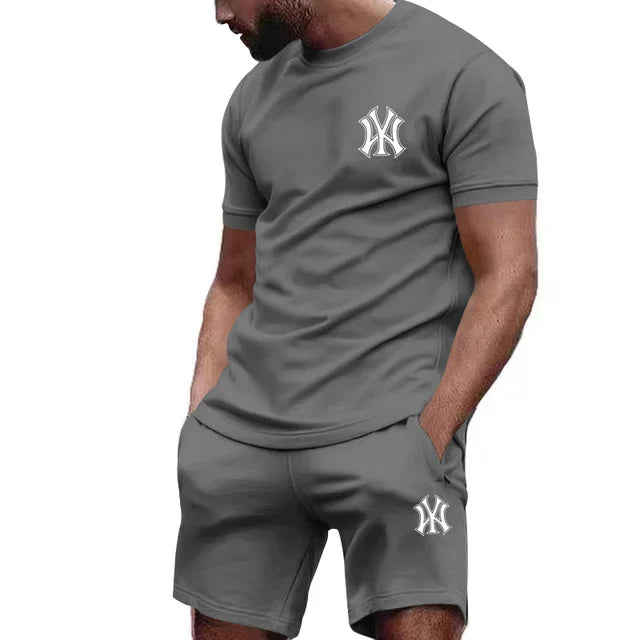 men's two-piece sportswear short sleeved T-shirt and pants set running and fitness sportswear summer