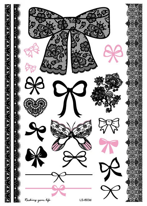Waterproof Temporary Tattoo Sticker Sexy Lace Bow Knot Flower Arm Leg Body Art Flash Tatoo Fake Tatto for Men Women
