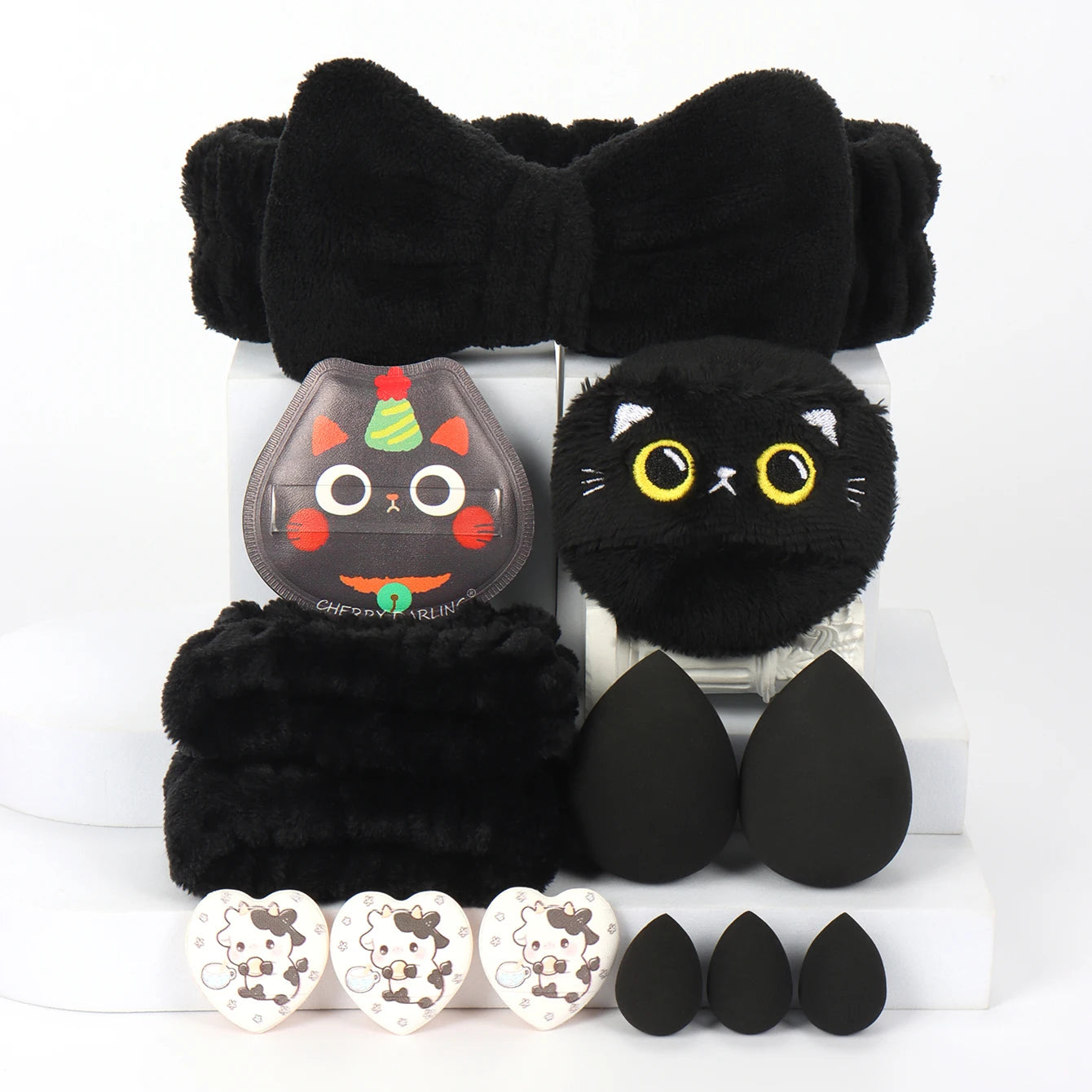 Embroidered Powder Puff Headband 13-Piece Set, Suitable for Applying and Setting Makeup, Suitable for All Skin Types