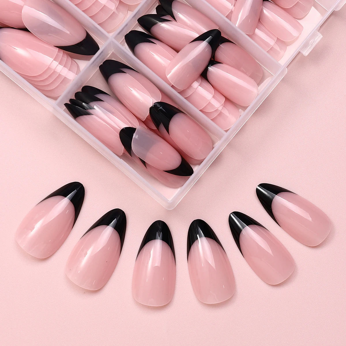 120Pc Almond-Shaped French Tip False Nails - Full Coverage Press- Nails with Nude/Pink Striped or Solid Tips Weddings Daily Wear
