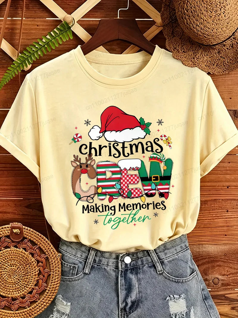 Christmas Crew Making Memories Together T Shirt Family Matching Christmas Outfit Santa Hat Graphic Tee Tops Xmas Party Shirts
