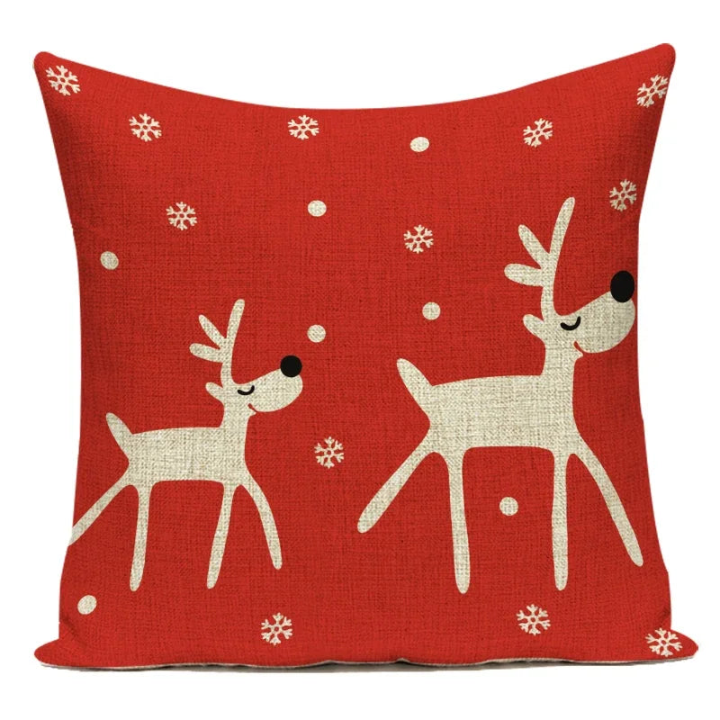 Merry Christmas Cute Cartoon Decorative Pillows Case Santa Christmas Tree Deer Snowman Polyester Cushion Cover For Bed Room