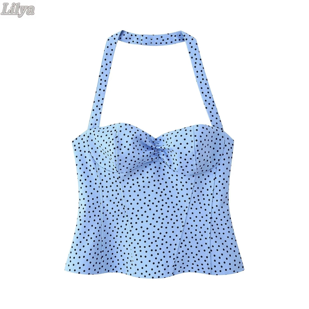 Sexy Y2K Girl Halter Tops Corset Slim Polka Dot Print Short Tops Camis Fashion 2026 Spring Summer Streetwear Holiday Beach Camis