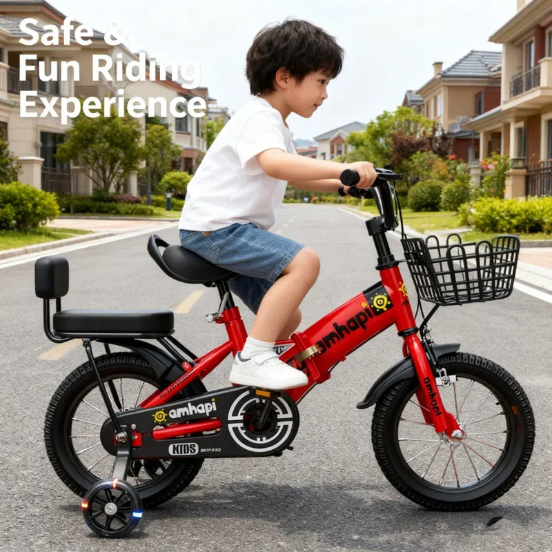 Big Red Flashing Wheel Children's Folding Bicycle Toy Car Stroller 2-8 Years Old Baby Pedal Bike Backrest Style Fun Activity Toy