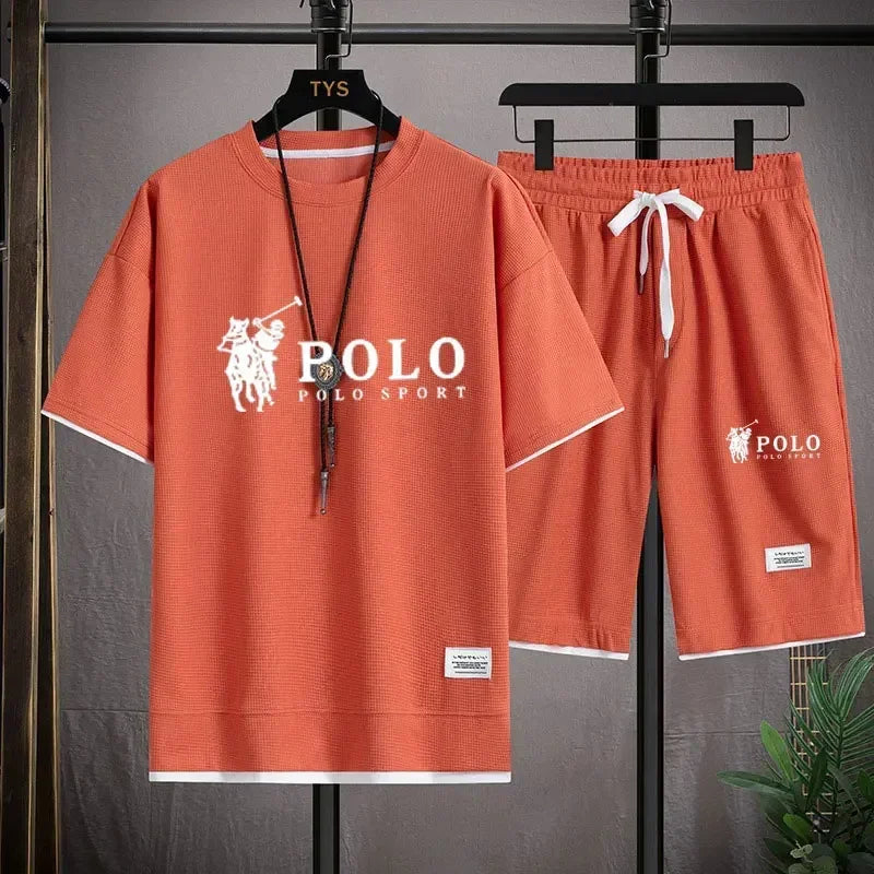 2026 Summer Men's 2-Piece Set, Breathable Short Sleeve T-shirt & Sports Shorts, Fashionable Fitness & Jogging Outfit