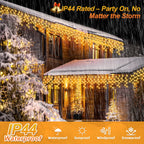 1000 LED Christmas Icicle Lights 98Ft, 8 Modes Connectable Waterproof Outdoor Icicle String Lights with 20 Cable Ties for Roof Gutters Eaves Patio Garden Holiday Decor, Warm White