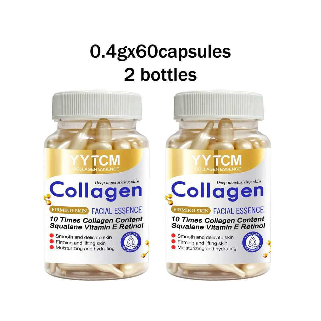 Collagen Firming Capsule Essence, Moisturizing and Hydrating for Smooth Skin, Contains Plant-Based Squalane, Retinol, and Vitamin E Deep Hydration Essence (0.4Gx30 Capsules)/Bag-1 Bag